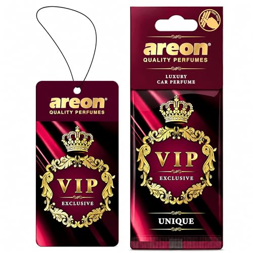 Image of AREON VIP Hanging Car Air Freshener Pack of 3 - Premium Car Perfume with Natural Fragrances, Stylish Hanging Cards Long Lasting Auto Air Freshener for Car, Home, Office & Vehicle Interior - UNIQUE