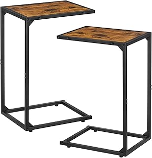 C Shaped End Table Set of 2, Snack Side Table, C Tables for Couch, Couch Tables That Slide Under, for Living Room, Bedroom, Rustic Brown