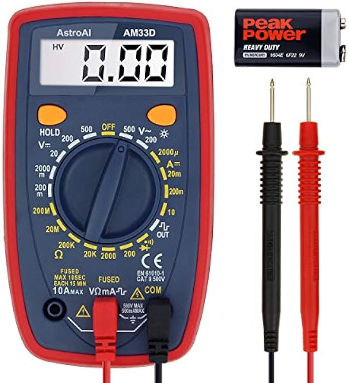 AstroAI Multimeter 2000 Counts Digital Multimeter with DC AC Voltmeter and Ohm Volt Amp Tester ; Measures Voltage, Current, Resistance; Tests Live Wire, Continuity