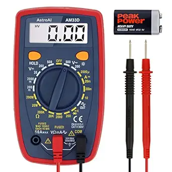 Digital Multimeter, 2000 Counts Multimeter with DC AC Voltmeter and Ohm Volt Amp Tester, Measures Voltage, Current, Resistance; Tests Live Wire, Continuity (Red)