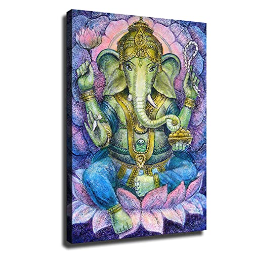 Ganesha Canvas Wall Art for Living Room Paintings Hindu God Pictures Modern Artwork Home Giclee Decor Posters and Prints Wooden Framed Gallery (16x22inch,02)