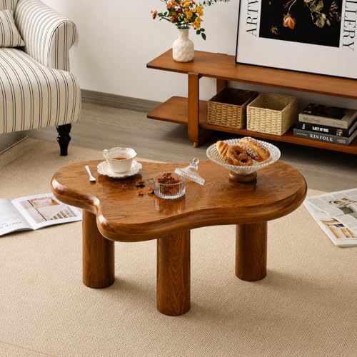Image of Coffee Table for Living Room Solid Wood Center Teapoy Table with Thick Round Legs | Wooden Tea Table Sofa Side Table for Home Decor & Office Furniture (Honey Finish)