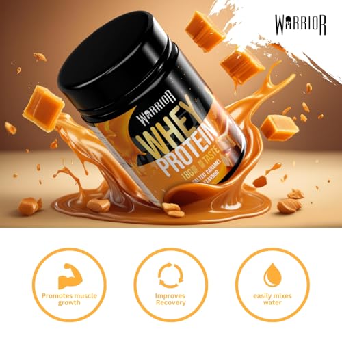 Poudre protéinée Warrior Whey 500 g (jusqu’à 36 g par portion) - Goût délicieux et riche en acides aminés - 20 portions (Caramel salé) – Image 4