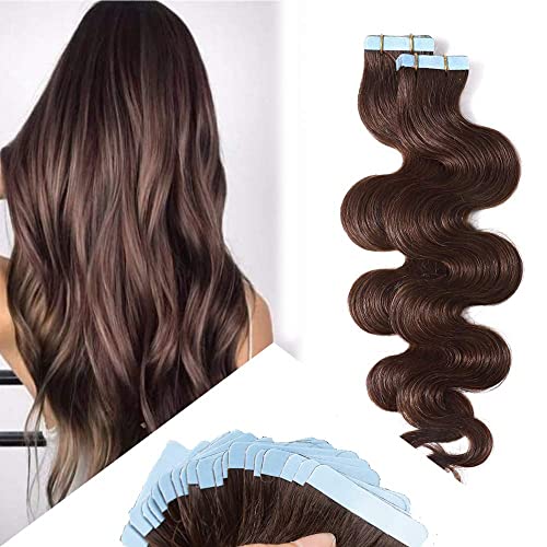Down Tape in Human Hair 16 Wavy Brown 50 2