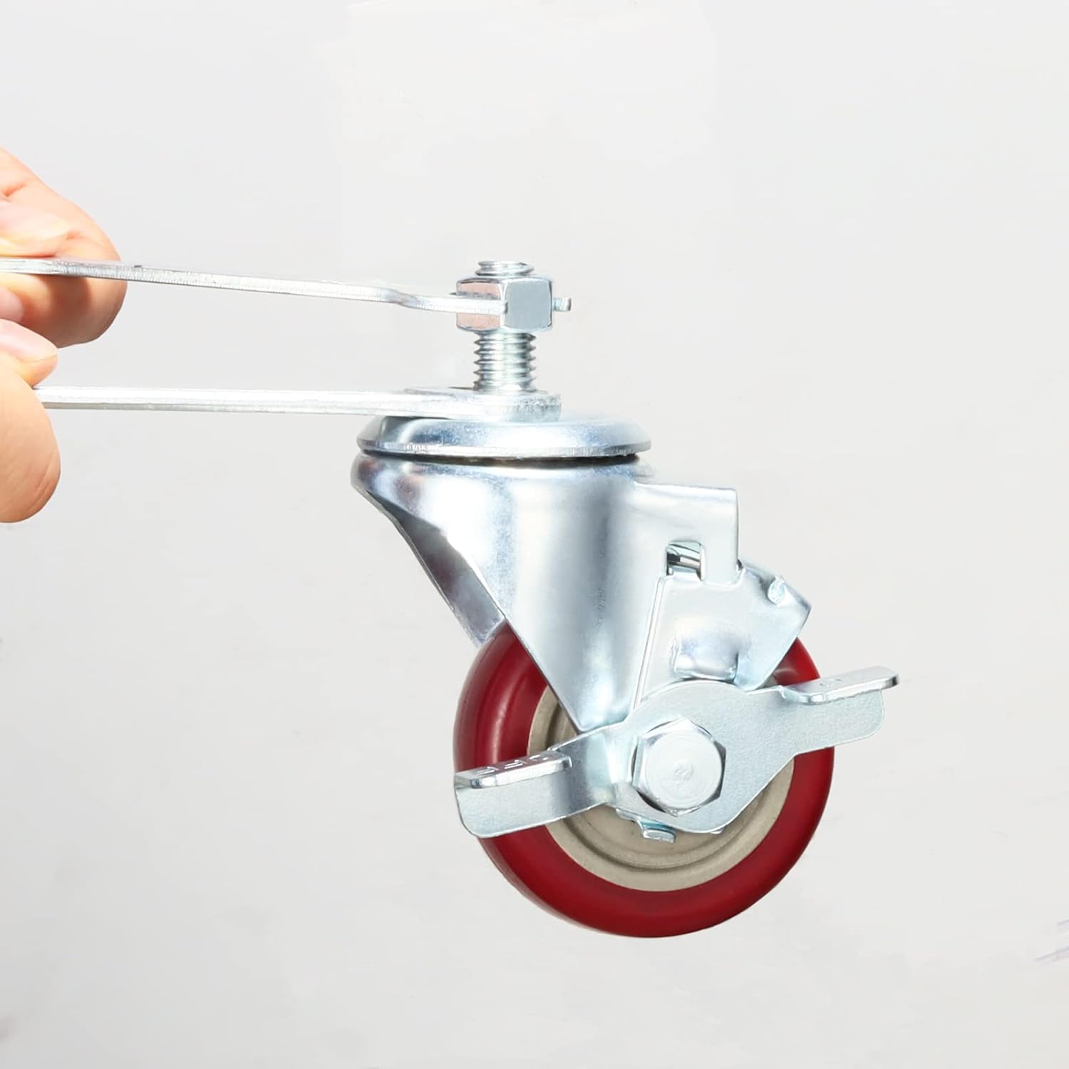 Heavy Duty Stem Caster Wheels Soft PU Threaded Stem Casters 1/2"-13 x 1 (Stem Diameter 1/2", Stem Length 1") Dual Locking with Side Brakes Casters Set of 4 (3 Inch)