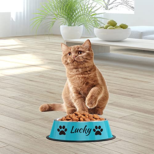 Personalisierte Katzennäpfe, 2 Stück - Edelstahl, Katzennäpfe für Futter und Wasser, 200 ml, Rutschfest, Individueller Namenszug