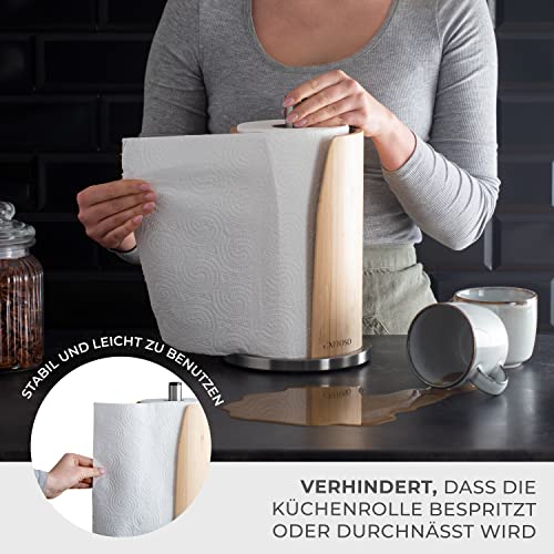 EXITOSO Küchenrollenhalter Bambus - Halter Küchenrolle Edelstahl - Küchentuchhalter - Küchenrollenhalter stehend - Küchenpapierhalter… – Ansicht 4