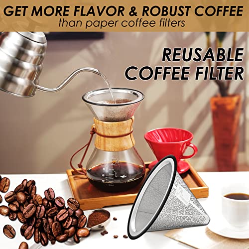 Pour Over Coffee Filter,Reusable 304 Stainless Steel Coffee Dripper Wide Metal Base Perfect For Chemex Hario V60 Bodum & Other Coffee Makers Paperless Coffee Filter For Sustainable Brewing By Teemade #TOP1