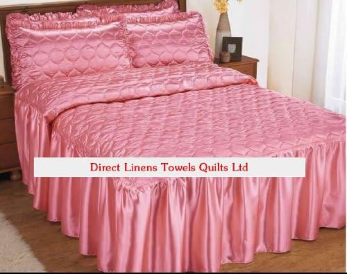 Greeen Single Size Pink Rubey Quilted Satin Bedspread +1 Pillowsham Single Bed Throw Fitted with Frill