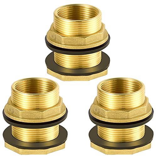 lyfLux 3 conectores de tanque de agua de latón de 1/2 pulgadas hembra de 3/4 pulgadas macho Soild Theaded, con 9 anillos de goma para tanque de agua, bañera, botella de agua, piscina, accesorios Cover