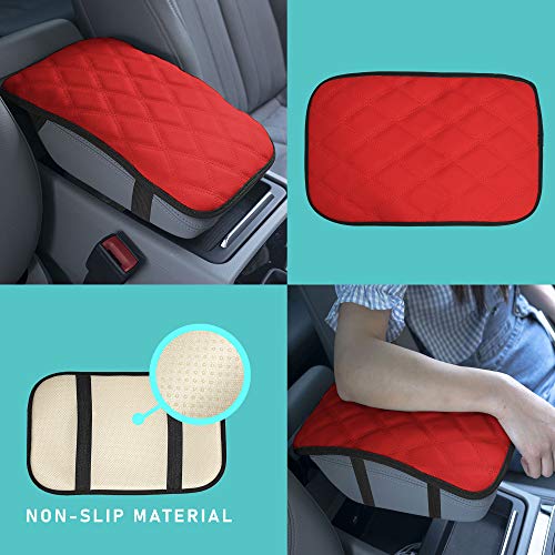 Image of FH Group Faux Leather Diamond Pattern Center Console Armrest Cushion, Luxury Seat Box Cover Protector fits Most Cars, SUVs, and Trucks Red