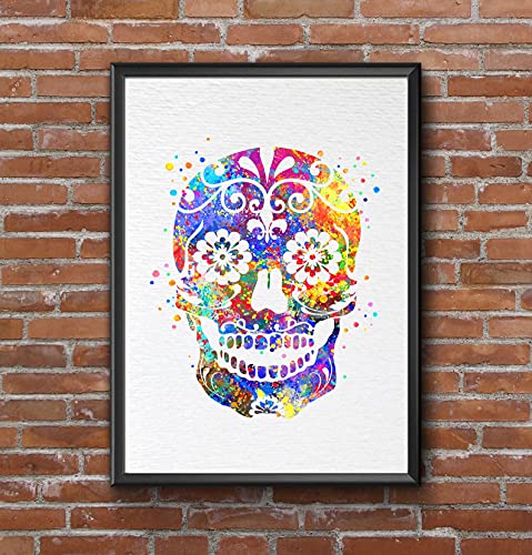 Dignovel Studios 8X10 Unframed Sugar Skull Day Of The Dead Halloween Watercolor Illustration Art Print Art Poster Home Art Decor Wall Hanging N072 #TOP7