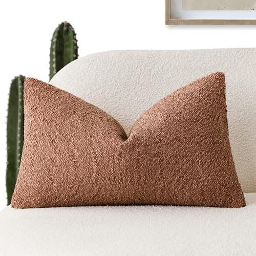 Image of Foindtower Decorative Textured Boucle Throw Pillow Covers Accent Solid Lumbar Pillow Cases Soft Cozy Couch Cushion Case for Chair Sofa Bedroom Living Room Home Decor 12x20 Inch,1PC,Burnt Orange Hazel