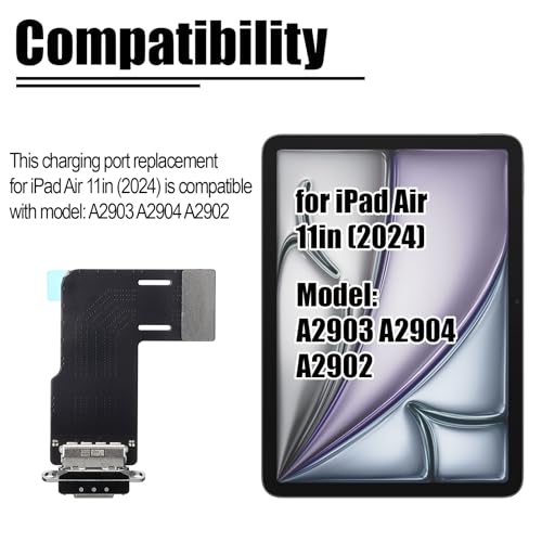 Image of Charging Port Replacement for iPad Air 2024 11-inch Charge Dock Connector Flex Cable Assembly for iPad Air 2024 M2 Charger Board Replacement Fit for Model: A2903 A2904 A2902 (Black)