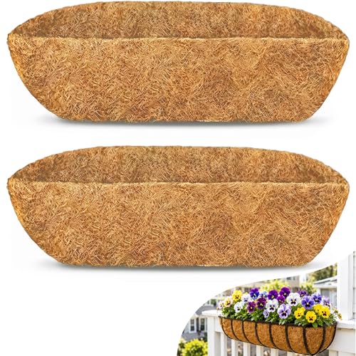 HFHOME Coco Liners for Planters 30 Inch 2 Pack Natural Coconut Coir Fiber Window Box Liners Wall Hanging Basket and Flower Box Trough Coco Planter for Garden Fence