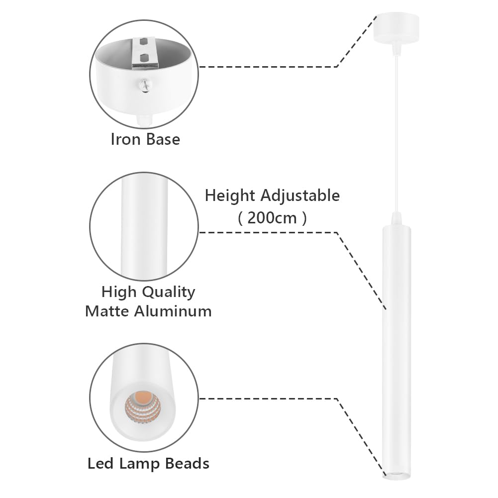 HOTUT Modern COB LED Cylinder Pendant Light,2pcs COB Patch Cylindrical Long Tube Chandelier,Cylinder Ceiling Pendant Lighting,White Cylinder Chandelier,Hanging Bedside Lights for Bedroom Kitchen Bar - Image 3