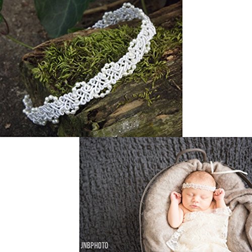 Beaded Lace Halo Headband in Ivory or White, Also Available as a tieback, Photography Prop, Newborn, Toddler, Child, Adult (White, Newborn)