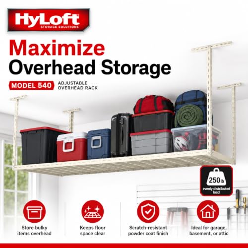 Image of HyLoft Overhead adjustable Garage Storage Rack,Heavy Duty Steel Garage Storage System, 45-Inch x 45-Inch, White