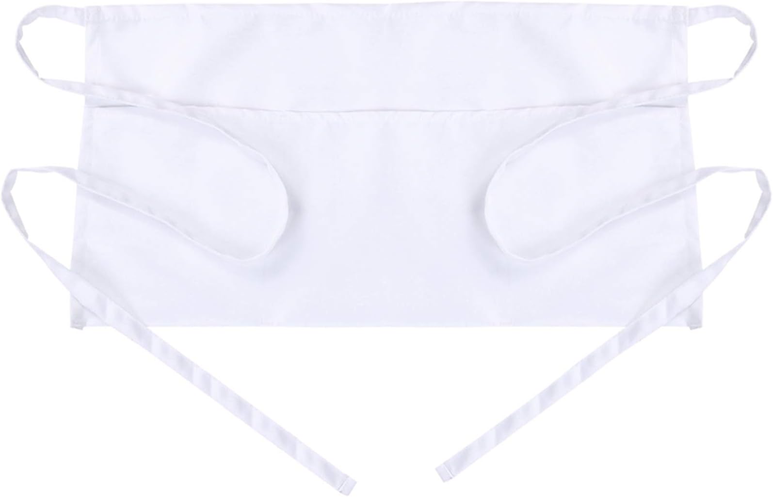 BOHARERS Waist Apron with 3 Pockets - White Waitress Waiter Server Short Apron