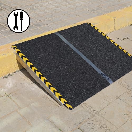 PEPE Mobility Rollstuhlrampe 60 cm für Stufen und Bordsteine, rutschfeste Schwellenrampe 7 bis 15 cm Höhe, Aluminium Rampe für Rollstuhl bis 272 kg, Treppenrampe