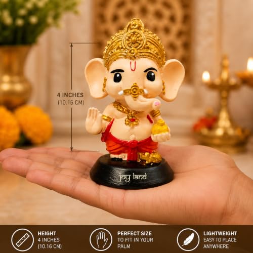 Image of JOY LAND Bal Ganesha Idol for Car Dashboard, Home Mandir & Office - 4 Inch