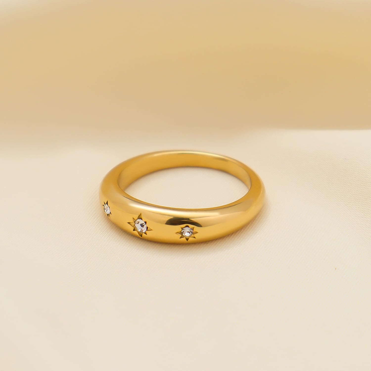 Chunky Gold Rings for Women Non Tarnish Dainty star ring 14k Gold Plated Stainless Steel Waterproof Ring Cubic Zirconia Statement Promise Wedding Bands Pinky Rings - Image 3