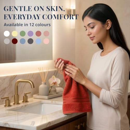Image of LANE LINEN 575 GSM 100% Cotton Hand Towel 2PC - Dark Brown | Zero-Twist Weave, True 60x40cm Each, Quick Dry & Absorbent, Ideal for Gym & Daily Use