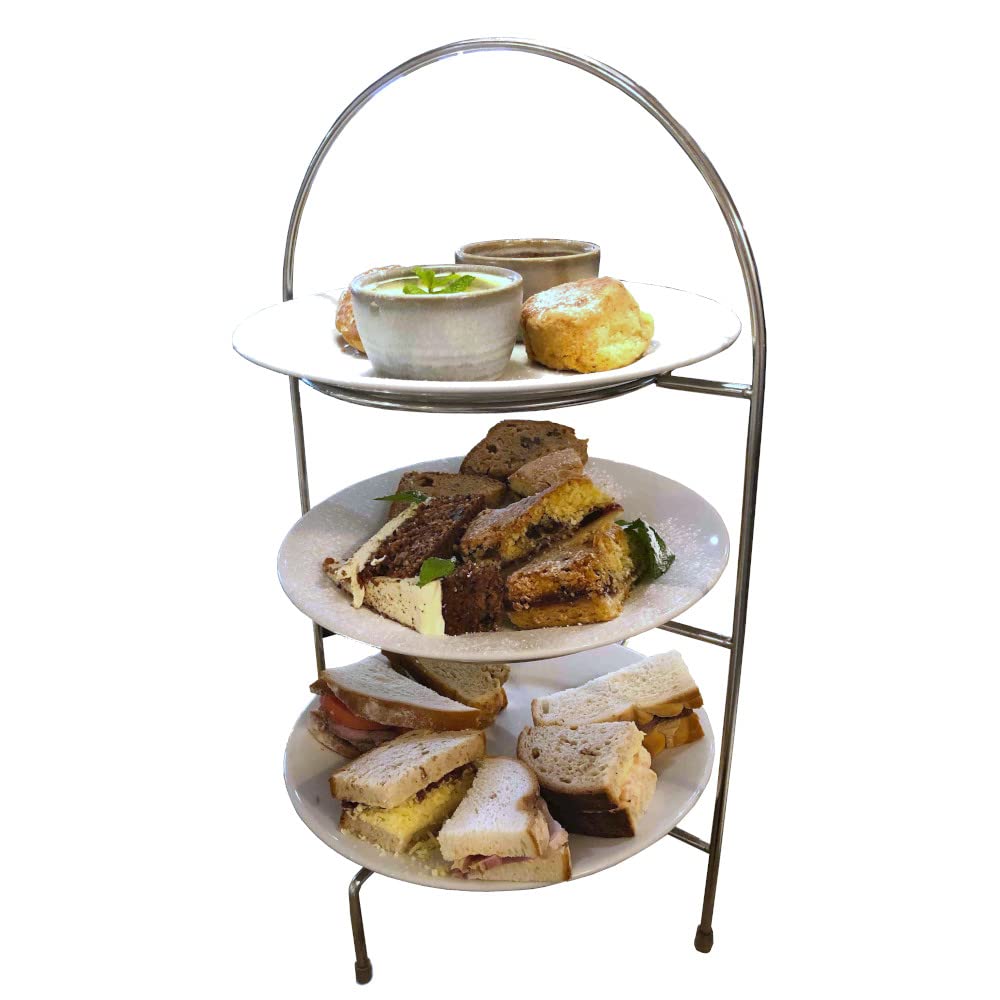 Flyinghedwig Large 3 Tier Round Stainless Steel Afternoon Tea Stand, Cake, Patisserie, Muffins, Biscuits Table Display, Pack of 1
