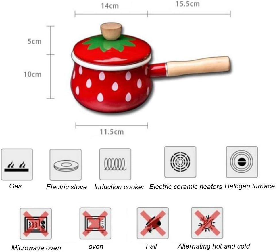 Enamel Milk Pot Non-Stick Pot Stone Coated Milk Pan Liquid Mini Butter Warmer with Wooden Handle for Cooking Baby Food W 14x15cm(6x6inch) (B 14x15cm(6x6inch))