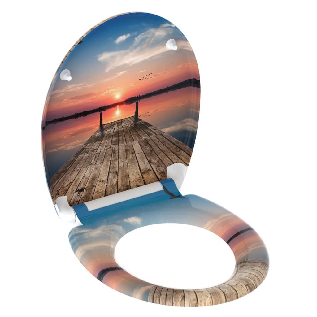 SCHÜTTE Sunset Toilet Seat with Soft-Close Mechanism and Quick Release Made of Duroplast, Toilet Lid with 175 kg Load Capacity, Toilet Seat with Glasses, Toilet Lid for Toilet, Toilet Seat with Motif