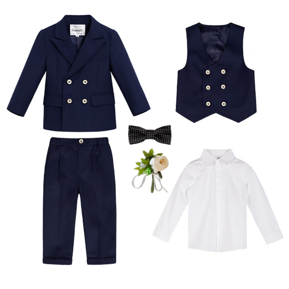 GUOCU Bambini Completo Formale 4/5/6 Pezzi Gentiluomo Tuta Matrimonio Smoking Suit Abiti da Battesimo para Bambino,Tinta Unita Elegante Abito da Cerimonia Ragazzo Blazer Doppiopetto e Pantaloni