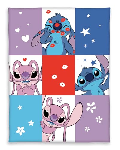 Wild South Shop Disney Lilo und Stitch Flausch Decke, Kuscheldecke mit Angel, 130 x 170 cm