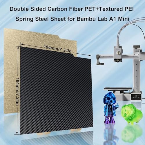 Image of Flexible PET PEI Build Plate for Bambu Lab A1 Mini, Double Sided Carbon Fiber PET+Textured PEI Spring Steel Sheet 184x184mm for Bambu A1 Mini 3D Printers
