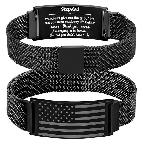 Jesvo Stepdad Bracelet Gifts Black American Flag Bracelets Military Jewelry Christmas Birthday Valentines Father Day Gifts Ideas Presents for Step Dad