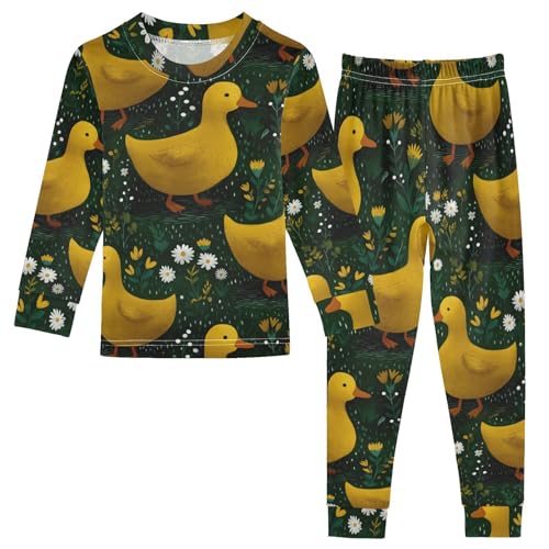 Pajama Sets Long Sleeve Ducks Walking Flowers Soft Comfy Sleepwear 2 Piece PJS 3-8T