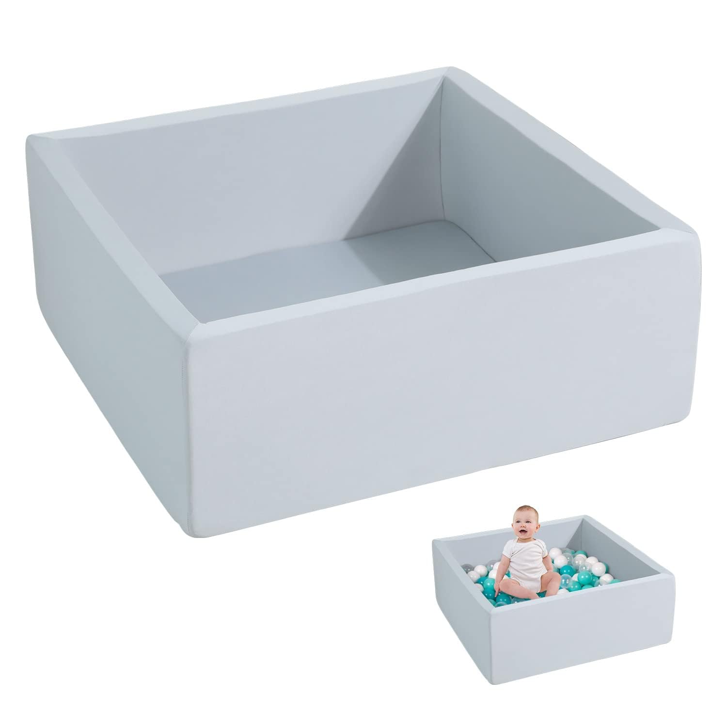 ENMOGO Foam Ball Pit for Toddlers Kids Square Soft Ball Pool Ideal Gift Play Toy for Children Kiddie Pools - Light Gray