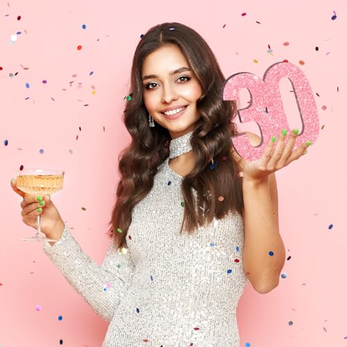 Image of 7.8 IN Glitter Birthday Number Table Decoration Freestanding Party Centrepiece Sparkly Pink Number Ornament for Celebrations Reusable - 30