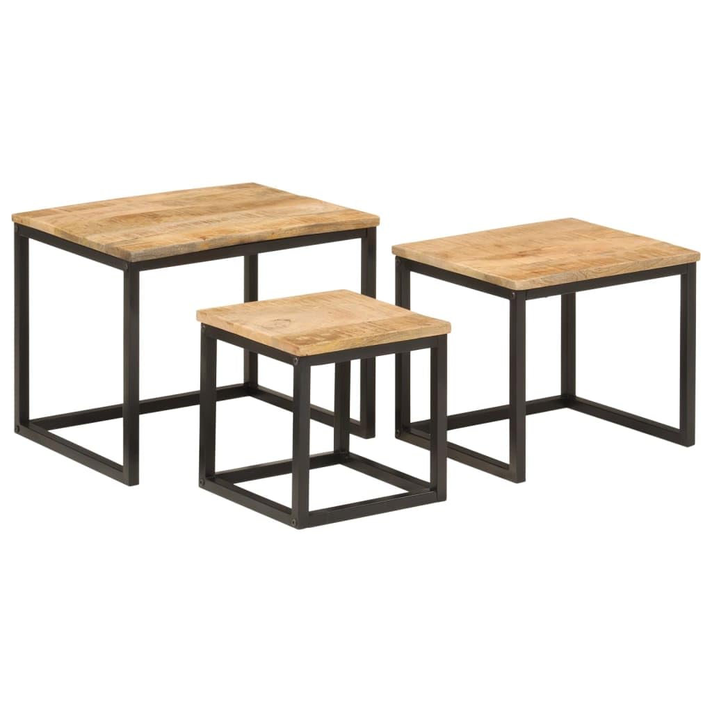 Juego de 3 mesas nido de madera maciza de mango y hierro, mesa baja nido de 3 piezas para sala de estar, mesa auxiliar multiusos para dormitorio y oficina, diseño encajable y resistente.