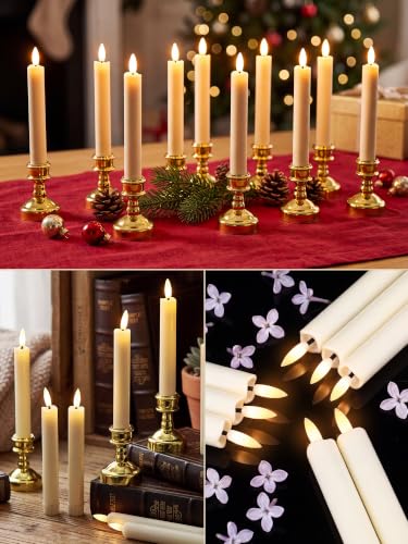 Image of VIHOSE 24 Pcs Flameless Taper Candles with Holders, Gold, Modern Style