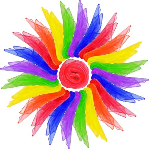 HKACSTHI Scarves for Kids Play Juggling Dance Scarves Toddler Sensory Toys Magic Trick Silk Scarf Play Silks for Toddlers Rainbow Scarf Dance Props for Music and Movement, 24 x 24 Inches (12 Pieces)
