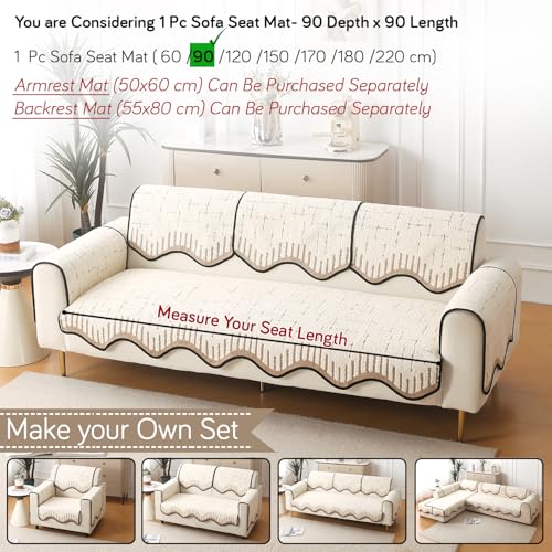 Image of HOKIPO Premium Supple Soft Wavy Sofa Cover Mat with Curve Design| Make Your Own Sofa Cover Set, Mat Length 90(D) x 90(L) cm, Cream Brown (AR-5973-CRBR)