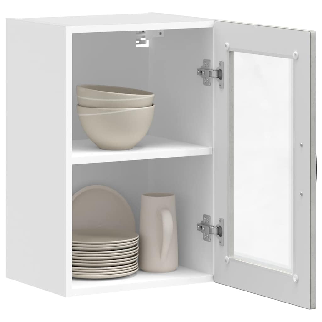 Küchen-Hängeschrank Porto Betongrau mit Glastür, Holzwerkstoff, 40x31x60 cm, 60 kg, Stauraum für Küche und Esszimmer, Wandmontage für mehr Ordnung