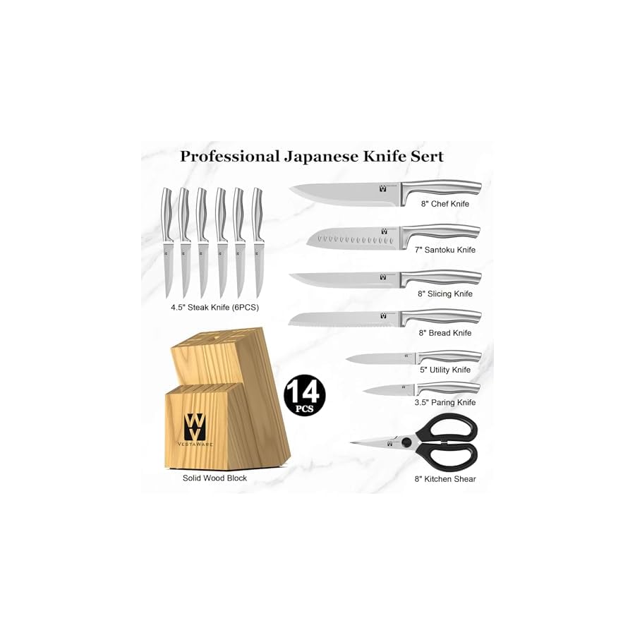 14-Piece-Knife-Set-with-Natural-Wood-Block-Stainless-Steel-Kitchen-Knife-Block-Set-with-Ergonomic-Handles-Includes-Steak-Knives-Dishwasher-Safe 14-Piece Knife Set with Natural Wood Block, Stainless Steel Kitchen Knife Block Set with Ergonomic Handles, Includes Steak Knives, Dishwasher Safe