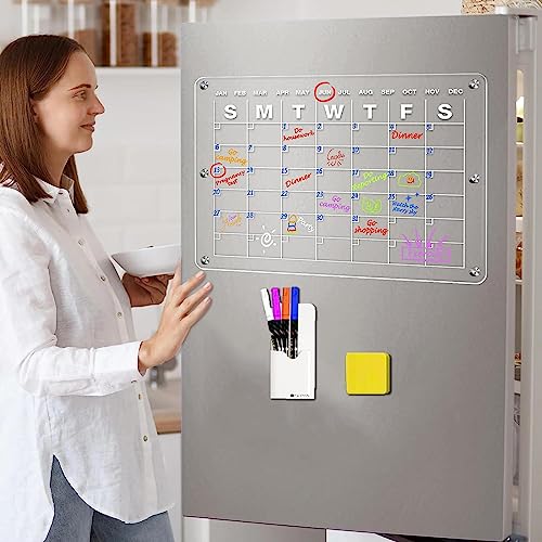 LAMPPE Calendário magnético transparente para geladeira, quadro de acrílico apagável a seco 35,5 x 3