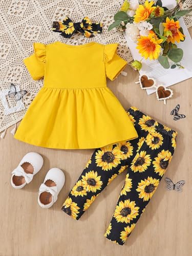 Image of Doresbebe Baby Girl Clothes Toddler Girl Outfits Infant Girl Summer Clothes for Girl Ruffle Shirt Pants+Cute Headband 3PCS