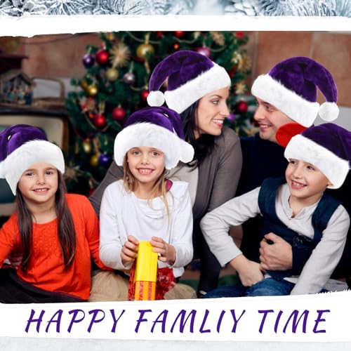 Image of Vicenpal 20 Pcs Santa Hats Bulk Plush Christmas Hats for Adults Women Men Holiday Party Costume(Purple)
