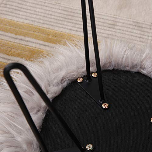 Mxfurhawa Grey Modern Faux Fur Vanity Stool Ottoman, Anti Scratch Golden Metal Legs, Side Table Seat for Living Room, Bedroom and Kids Room Chairs, Decorative Furniture Foot Rest (Silver Grey)