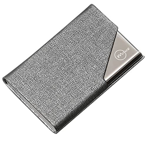 MUCO Business Card Holder, Business Card Case, Luxury PU Leather & Stainless Steel Business Name Card Holder Wallet Credit Card ID Case/Holder for Men & Women - Keep Your Business Cards Clean