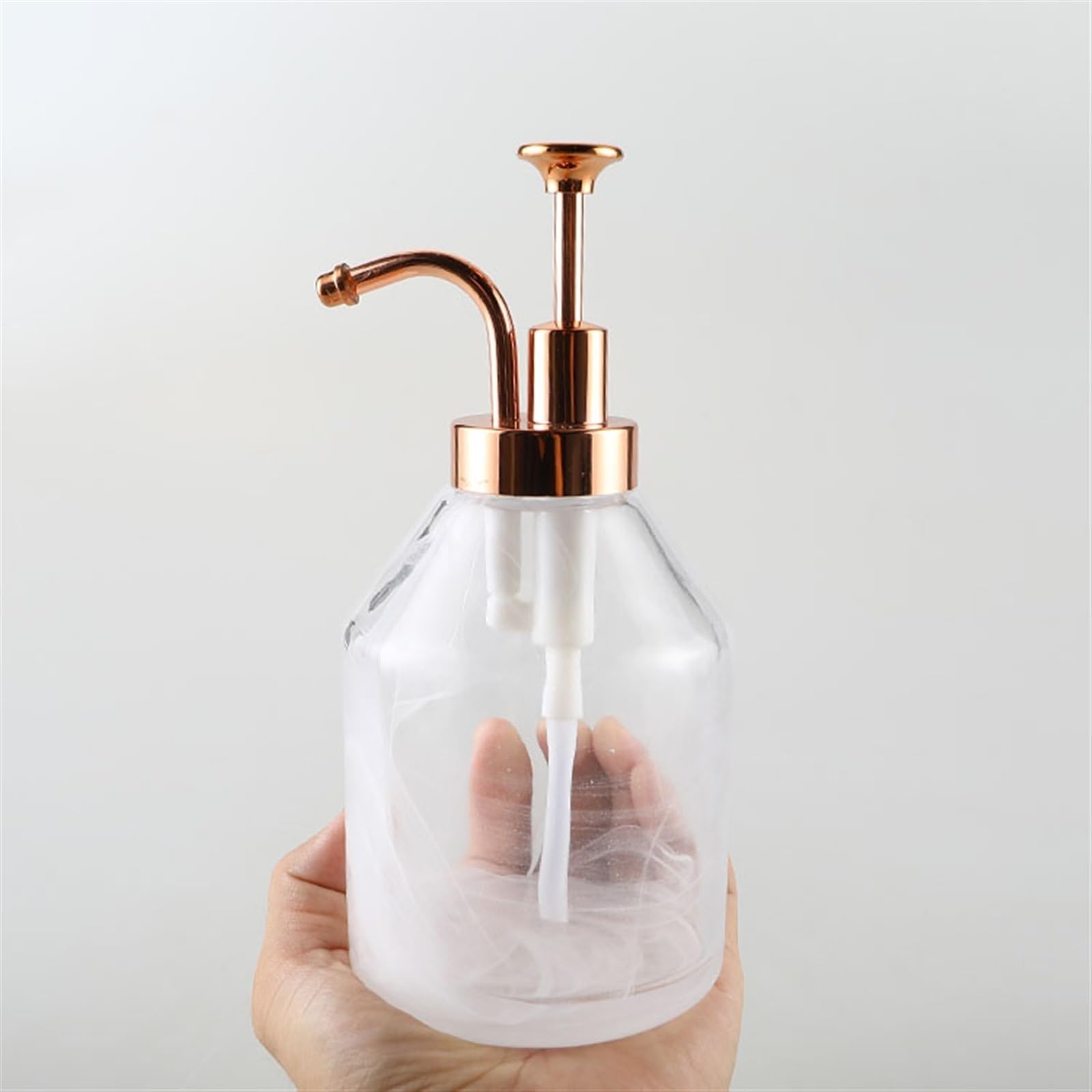 Dozownik mydła, dozownik mydła, gruby, przezroczysty szklany dozownik z pompką w kolorze różowego złota, 400 ml, okrągły dozownik do butelek do rąk, mydła, balsamu kuchennego
