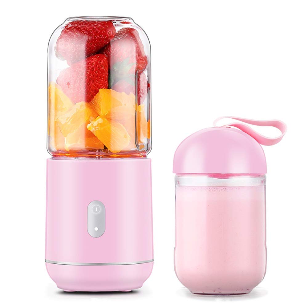 Dwertay Pink Lightweight Portable Juicer USB Interface Rechargeable Easy to Clean Juice Cup Household Fruits and Vegetables Mini Double Cup Student Juicer